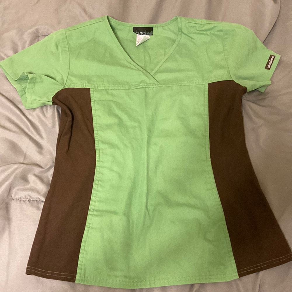 Brown and Green Cherokee Scrub Top